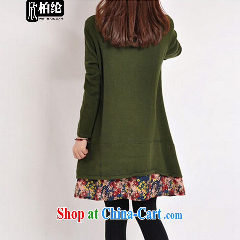 Yan Bo Michael spring 2015 the new, larger female thick mm long-sleeved solid floral stitching leisure dress girls F 1866 green XXL, Pak Yan, William, and shopping on the Internet