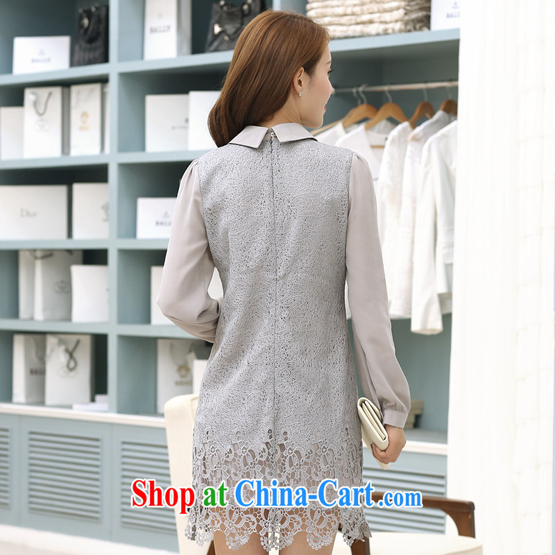 Mephidross economy honey, and indeed increase, female fat mm autumn 2014 the new roll collar long-sleeved snow woven lace personalized graphics thin dresses 1715 large gray code 5 XL Mephitic economy honey (MENTIMISI), online shopping