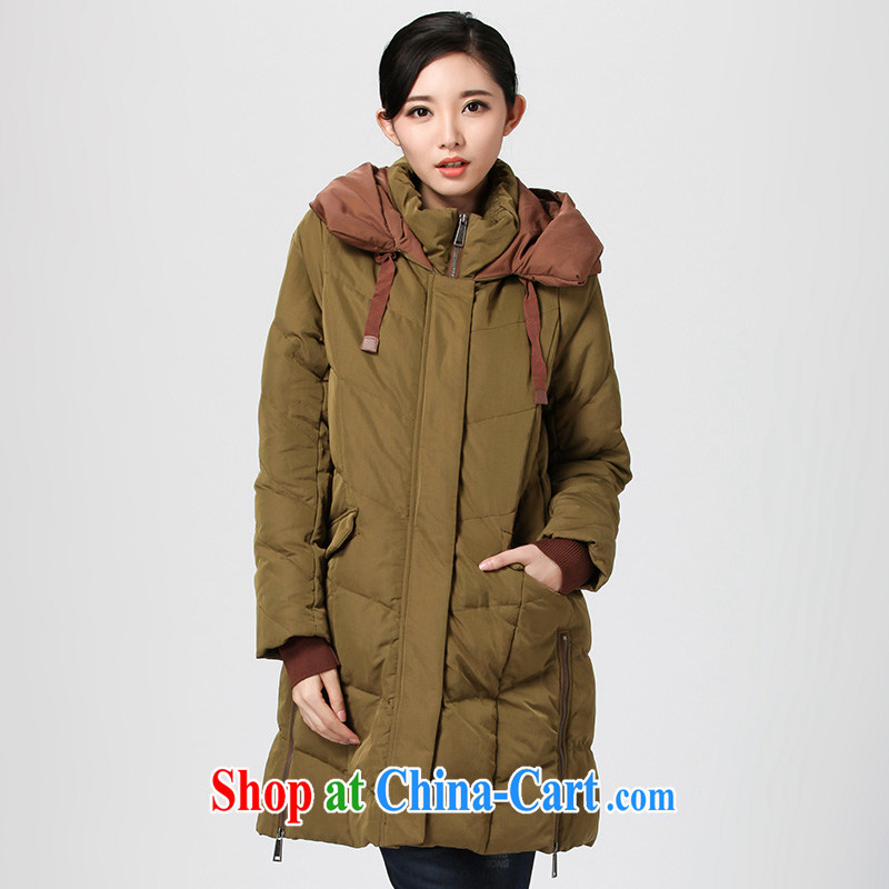 Water of winter 2014 new Korean version a thick sister larger jacket women in long, thick DO 2396 mustard green L