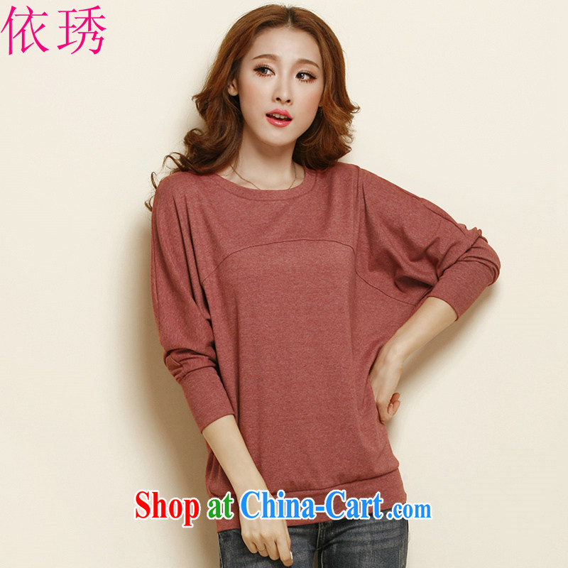 According to Tung Sau spring 2015 the new King, L - 5 XL thick girls with graphics thin net solid color T-shirt long-sleeved shirt T knit-female 1127 rust red XXL