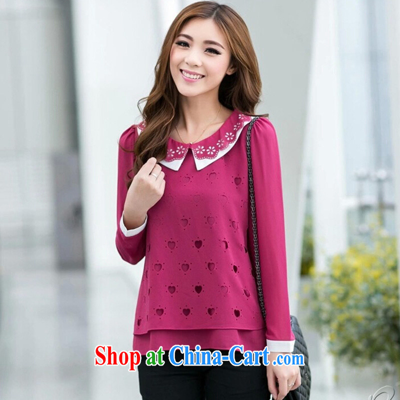 2014 New Products autumn Women's clothes knocked color small lapel Korean version lady cut flowers long-sleeved style snow woven shirts F 6305 red XXXXL, HNxiaanneng, shopping on the Internet