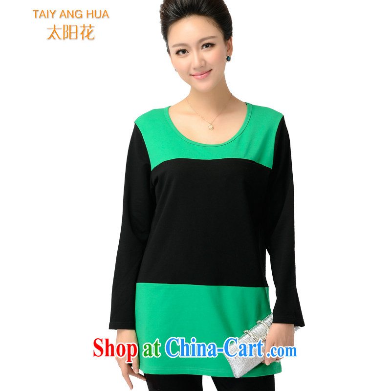 Sun spent 2014 autumn and winter, the larger female thick sister leisure relaxed commute knocked color long T pension 6107 idyllic green 5 XL _chest of 122 cm_