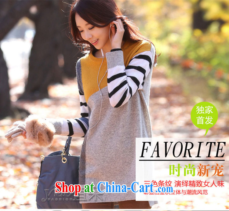2014 autumn and winter, the girl with the long, Korean edition loose long-sleeved sweater girl and round-neck collar knit sweater jacket thick stitching yellow and gray pictures, price, brand platters! Elections are good character, the national distribution, so why buy now enjoy more preferential! Health