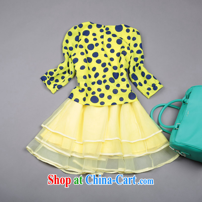 Feelnet 2015 spring and summer new dresses women mm thick Korean literature in Europe and the Code female graphics thin dresses 1471 yellow large code 6 XL, FeelNET, shopping on the Internet