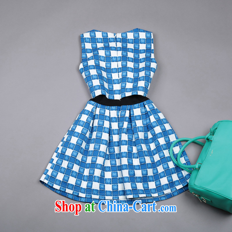 Feelnet 2015 spring and summer new thick mm spring dresses Korean literature in Europe and the Code female graphics thin dresses 1473 large blue code 6 XL, FeelNET, shopping on the Internet