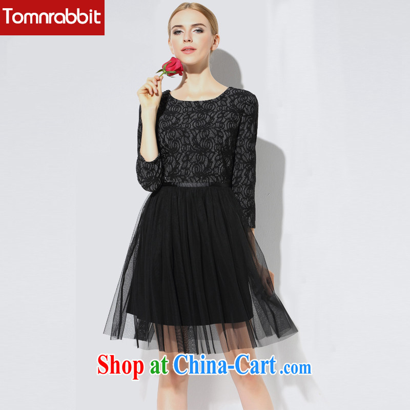 Tomnrabbit autumn 2014 the new Europe and North America, the girl with the waist graphics thin, long, 7 cuff dress black L, Tomnrabbit, shopping on the Internet