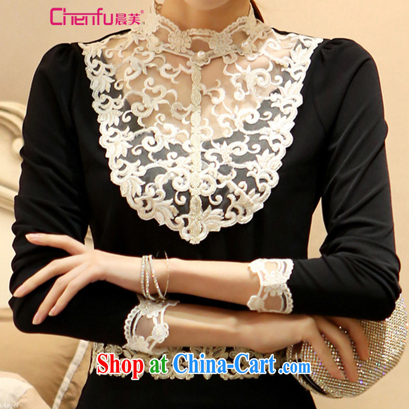 Morning would be 2015 spring new Korea and indeed XL women mm thick lady 100 ground long-sleeved lace stitching, solid collar shirts spell color white 3XL recommendations 150 - 165 jack, morning, and shopping on the Internet