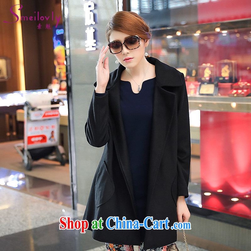 Staff of the fertilizer XL women mm thick autumn and winter 2014 loading new Korean fashion wool is a quality coat jacket genuine S 5027 black 5 XL