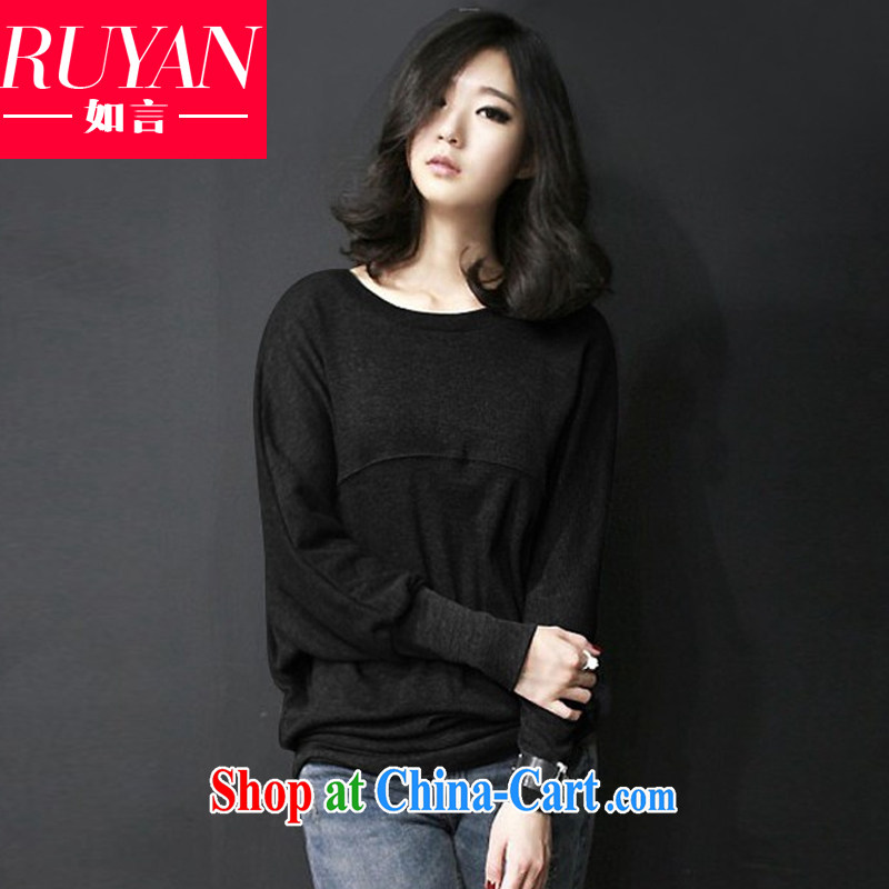 2015 spring new, larger female and FAT and FAT MM bat sleeves solid long-sleeved T-shirt with round collar female T shirts loose woman T-shirt black XXXXL