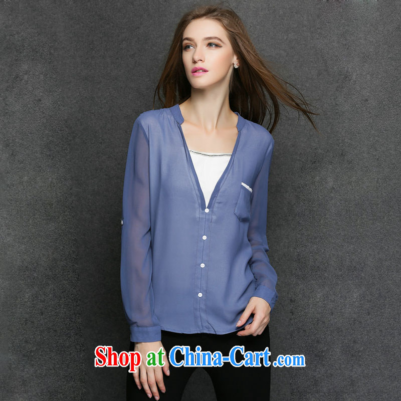 The silk, honey King, female fat MM cultivating spring V collar loose snow woven shirts ZZ 3227 light blue XL (125 jack - 140 jack wear), the population, honey, and shopping on the Internet