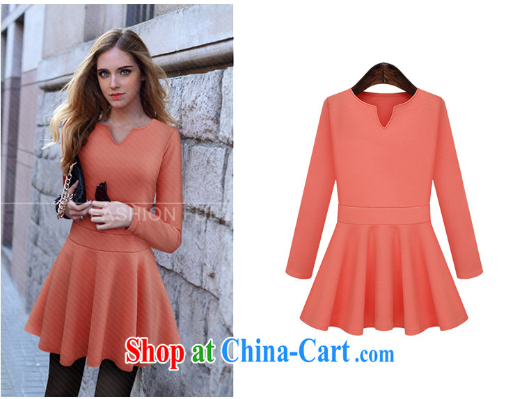 Kosovo, 2014, the United States and Europe, women's clothing fall/winter new thick mm cultivating small V for pure color long-sleeved dresses and large skirts 1457 red-orange XXXXXL pictures, price, brand platters! Elections are good character, the national distribution, so why buy now enjoy more preferential! Health