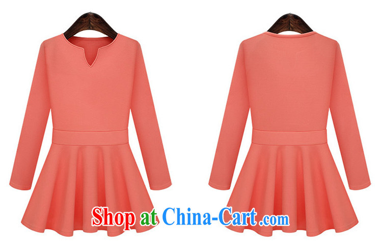Kosovo, 2014, the United States and Europe, women's clothing fall/winter new thick mm cultivating small V for pure color long-sleeved dresses and large skirts 1457 red-orange XXXXXL pictures, price, brand platters! Elections are good character, the national distribution, so why buy now enjoy more preferential! Health