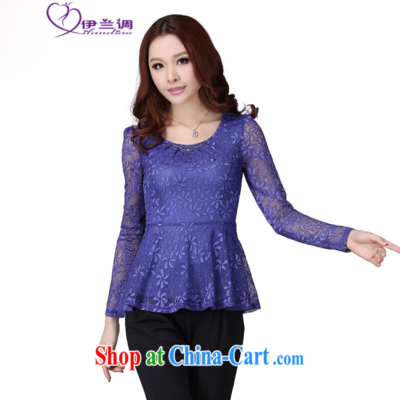 The blue-XL fat, female lace T pension 2015 thick sister long-sleeved spring new Korean Korean version the waist, sensing the Light cooked small T-shirt T-shirt blue large XL 4 140 - 155 jack