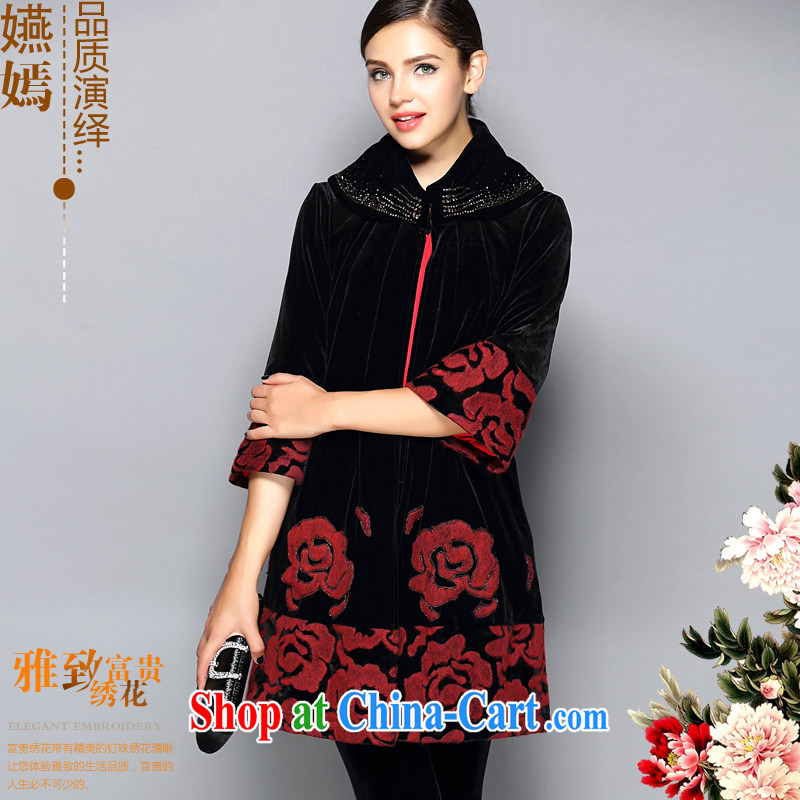  _ 2015 high-end gold velour jacket rich atmosphere older wedding MOM jackets warm lapel 6770 and black and red tile 4 XL
