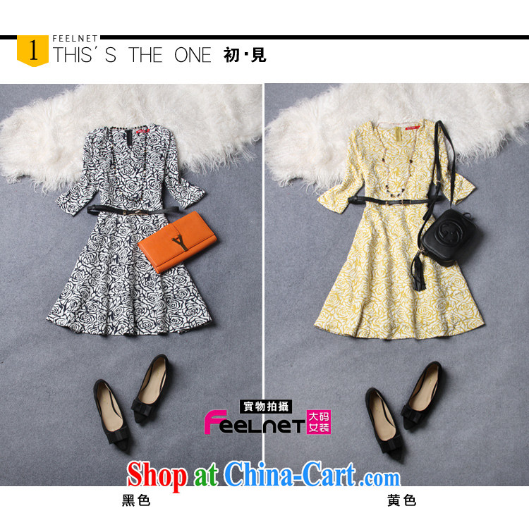 Feelnet dresses skirts thick mm summer spring new 2015 Korean literature in Europe and the Code female graphics thin dresses 2192 yellow large code 5 XL pictures, price, brand platters! Elections are good character, the national distribution, so why buy now enjoy more preferential! Health