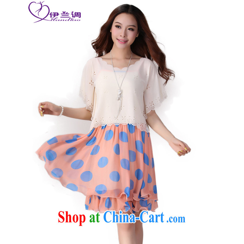 The blue-XL thick girls with 2015 new summer mm thick is really two-piece snow woven elegant stamp dot short-sleeved dresses style Mrs dresses pink XL 100 - 115 jack