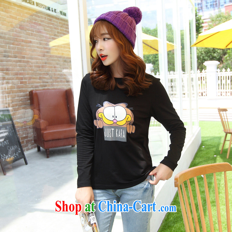 Optimized for the one XL female 2014 mm thick load fall Garfield cat stamp graphics thin thick sister solid T-shirt T-shirt black XXXL