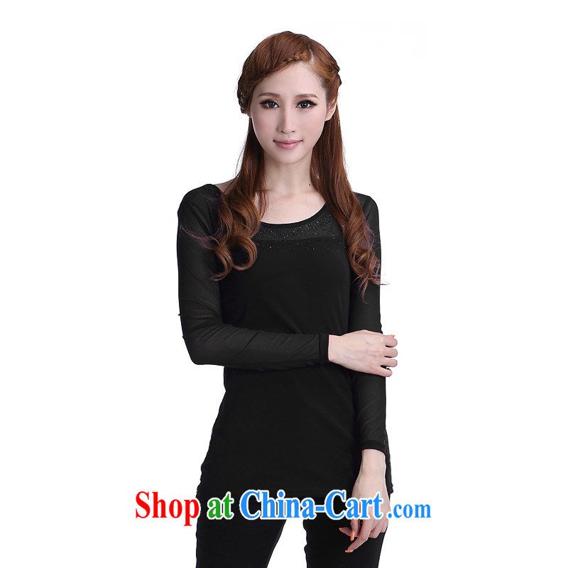 Elizabeth Anne flower, the code female Korean autumn and replace the fat and solid shirts mm thick winter new Web yarn stretch video thin T shirt long-sleeved T-shirt 6347 black 6 XL, Shani flower (Sogni D'oro), online shopping