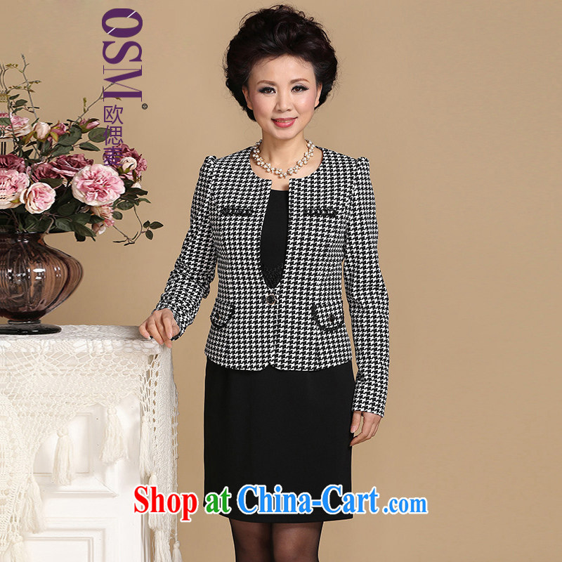 The SSU Mak 2015 new autumn and replace two-piece mother with an elegant long-sleeved checkered dresses, the elderly, women with 20 black-and-white, 4 XL