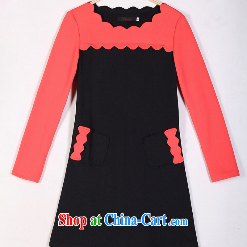 The LAN-fat, XL women's clothing dresses thick sister 2015 spring new Korean Hit-color tile beauty video tall even long-sleeved clothing and skirt black 4XL 150 - 165 jack, the LAN, and shopping on the Internet