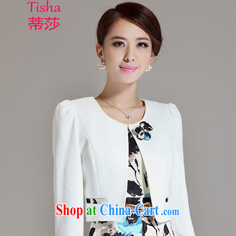 Tisha 2014 Korean Version Stamp cultivating long-sleeved dresses + small jacket two-piece D 7802 white XXXL, Tisha, the Code women, shopping on the Internet