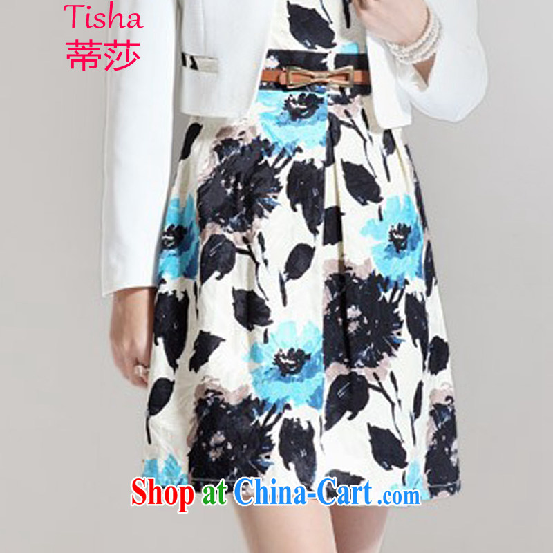 Tisha 2014 Korean Version Stamp cultivating long-sleeved dresses + small jacket two-piece D 7802 white XXXL, Tisha, the Code women, shopping on the Internet