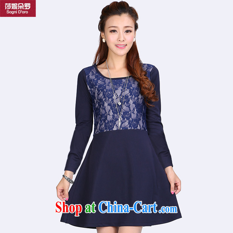 Laurie flower Luo, women dress thick sister graphics thin 2014 autumn the Korean version of the new lace stitching 6634 long-sleeved 4 XL, Shani Flower (Sogni D'oro), online shopping