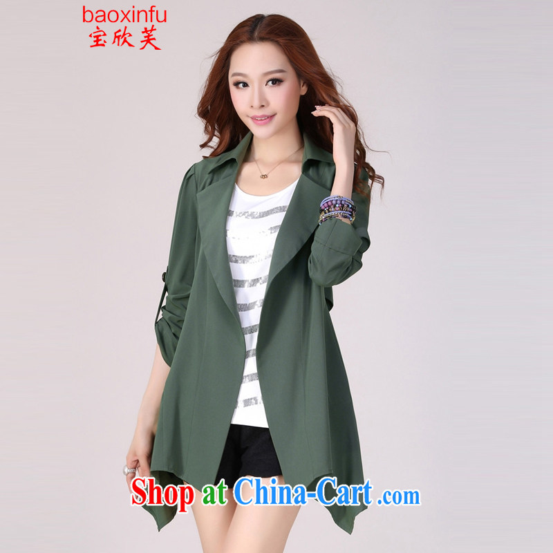 Baoxinfu 2015 summer new Korean version thick MM and indeed increase, female female windbreaker, long jacket, 9808 green XXXXXL