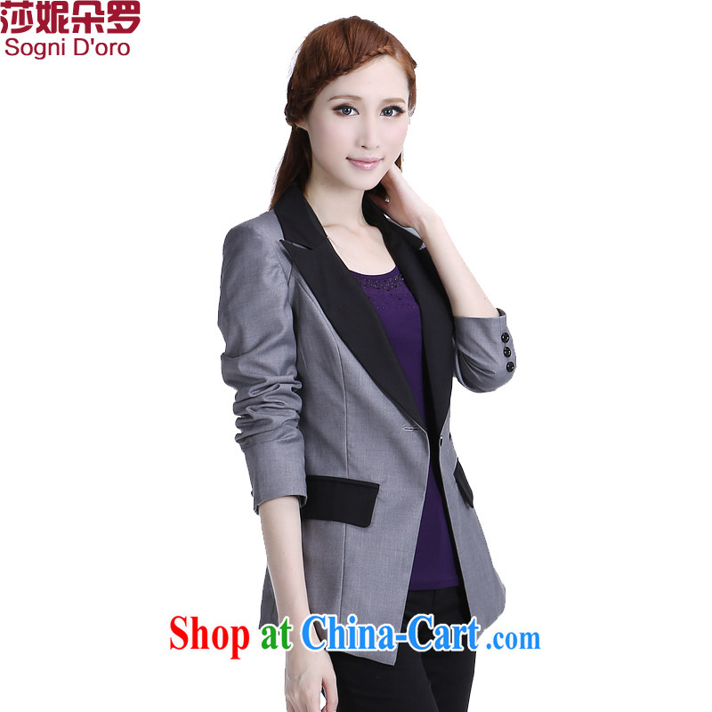 Laurie, flowers and package mail thick, and indeed increase, women mm thick new Autumn with Korean warranty waist OL commuter small suits graphics thin coat 6334 gray 4 XL