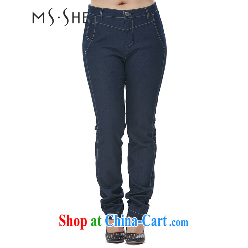 MSSHE XL girls 2014 new winter clothes video skinny legs jeans women pants trousers thick mm 7567 denim blue T 2