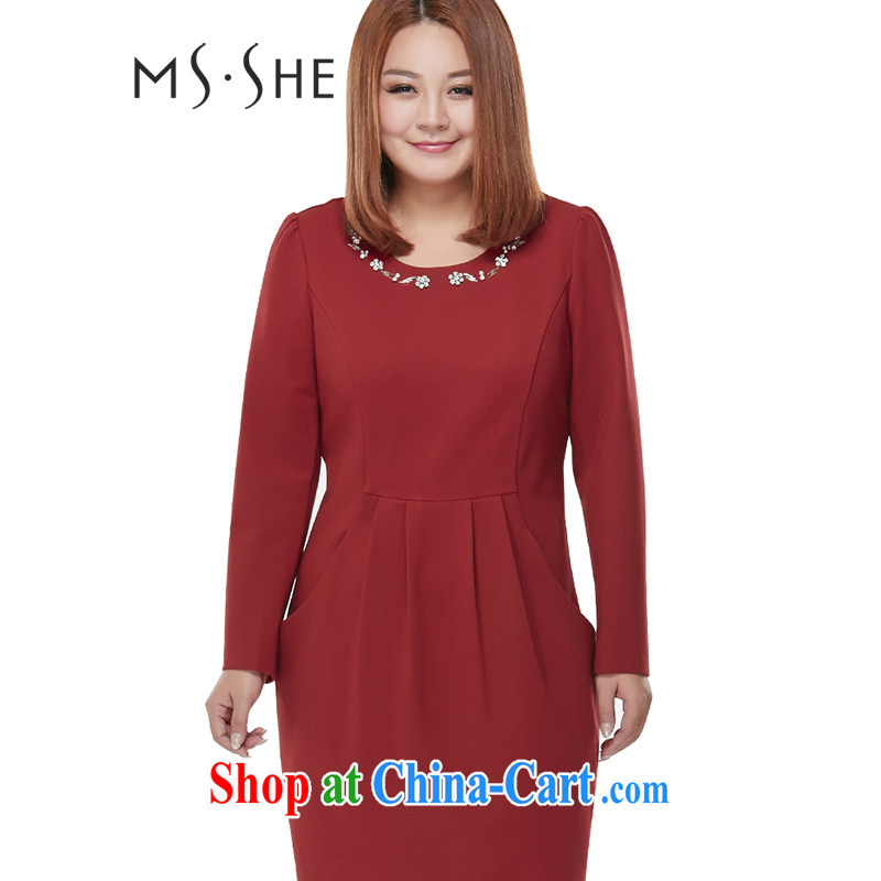 MsShe XL female 2014 autumn and winter, new beauty, long stretch the lint-free cloth dresses 8019 maroon 3XL