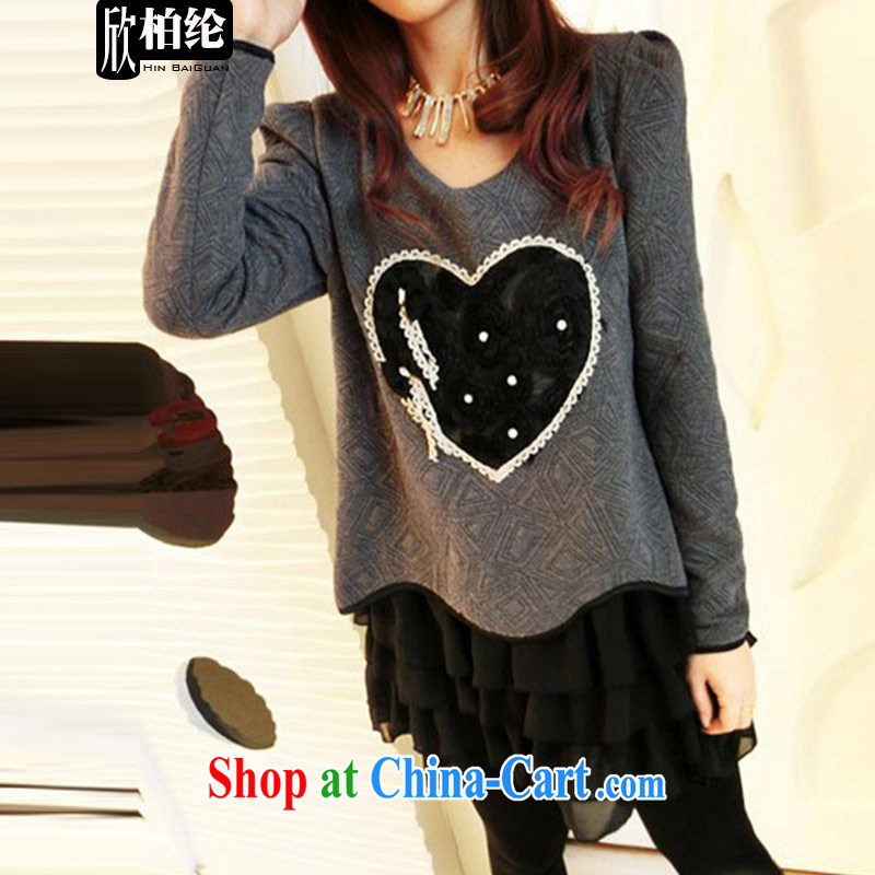 Yan Po Lun 2014 autumn and winter, the larger female thick thick MM the fat and solid dresses female N 5915 dark gray XXXL