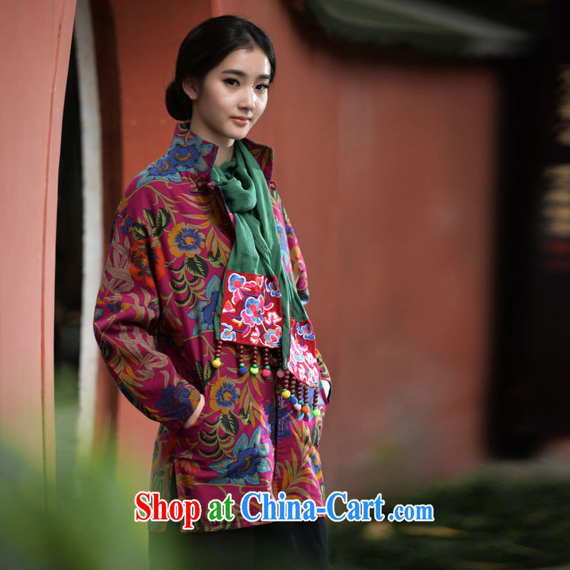 In 2015 Moon new Ethnic Wind women cotton Ma-tie Chinese stamp retro mulberry cloth windbreaker jacket coat suit L