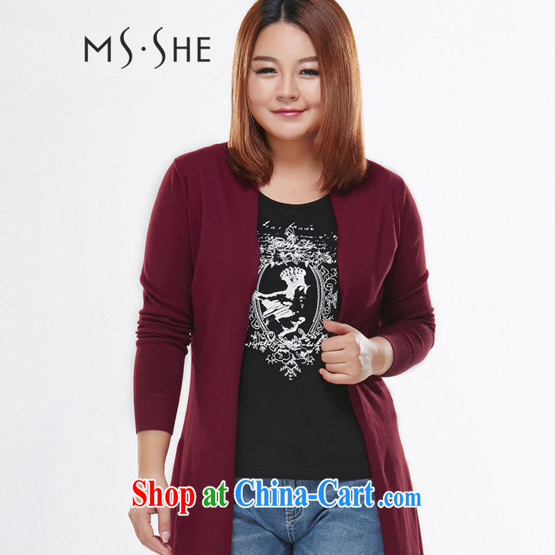 MSSHE XL girls 2014 new Autumn with stylish lounge Korean sweater cardigan jacket long 7427 red 3 XL