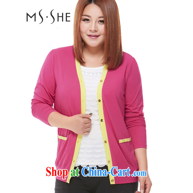 MSSHE XL ladies' 2015 spring load, generation, stamp duty cotton T-shirt ladies stitching long-sleeved V collar cardigan jacket pre-sales by 7461 red 3XL - pre-sale 6.20 to the