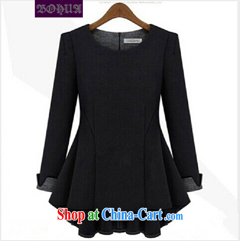 Hua 2015 new, larger female long-sleeved top, T-shirt thick mm loose video thin increase the fat solid shirt N 130 black XXXXXL, Kim Koon Lan (jinguanlan), online shopping