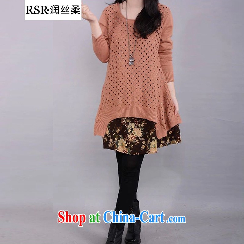 Yun, Sophie 2015 spring new stylish Korean version thick MM sweater cotton ma Two-piece knitted sweater dress code the female apricot XL, Yoon, Sophie, shopping on the Internet