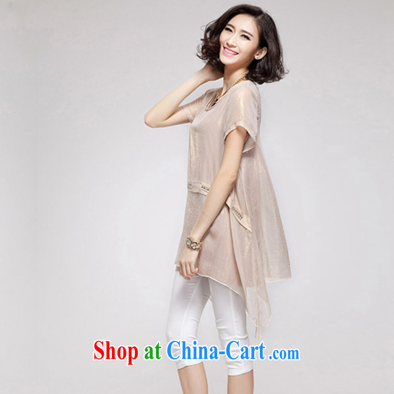 Curtis Cup 2015 the code female summer new Korean short-sleeved loose T shirts girls on the mm long leave of two-piece snow woven shirts F 6666 apricot L, Curtis Cup () kousai, shopping on the Internet
