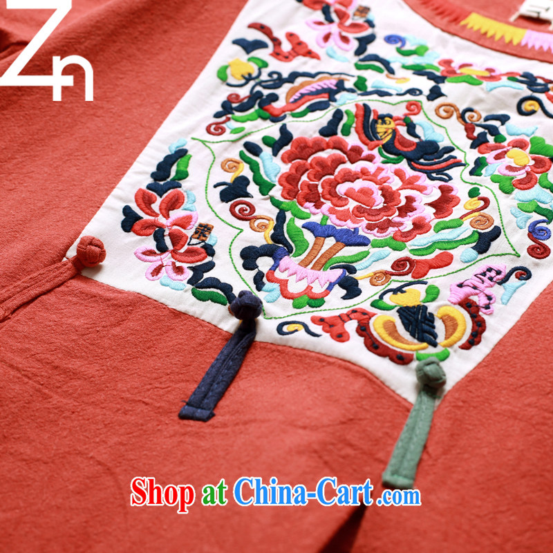 Spring ZN cotton skirt the ethnic style embroidery stamp dresses stylish quality the hem thick, soft blouses unique features designer orange red L, ZN, shopping on the Internet