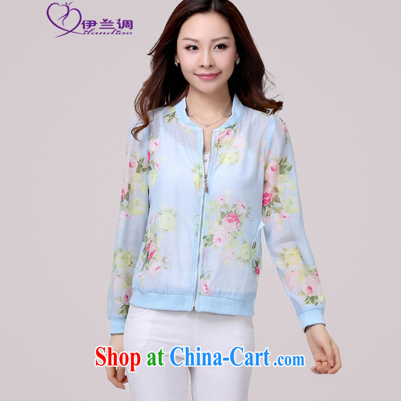 Constitution and clothing increased, fertilizer, blouses mm thick transparent Korean version 2015 spring new long-sleeved cultivating T shirts stamp snow woven shirts 2162 blue flower XL 125 - 140 jack