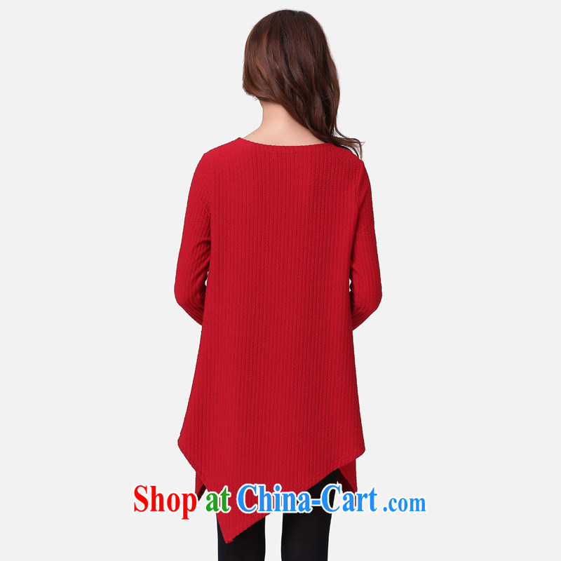 Cloud-XL women autumn 2014 the new Korean version solid shirt thick MM relaxed, long, long-sleeved shirt T female wine red 3XL, cloud, and shopping on the Internet