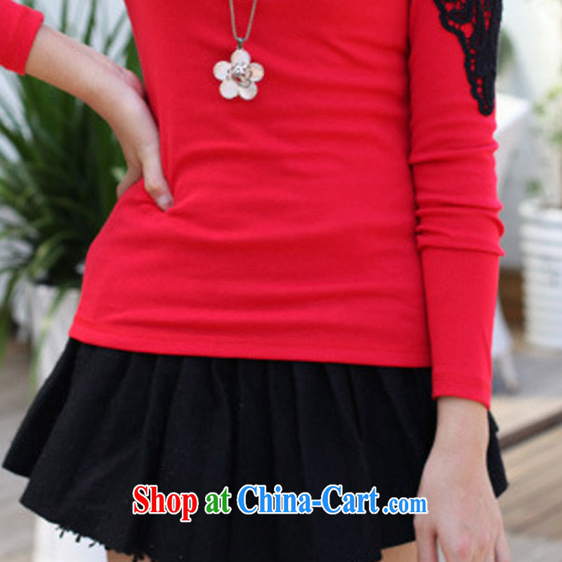 Jung-eun-large, with long-sleeved T-shirt girl, autumn and winter, new t-shirt solid fat, Video thin, Korean fashion, T-shirt Y 8088 big red 4 XL, Jung-eun, and shopping on the Internet