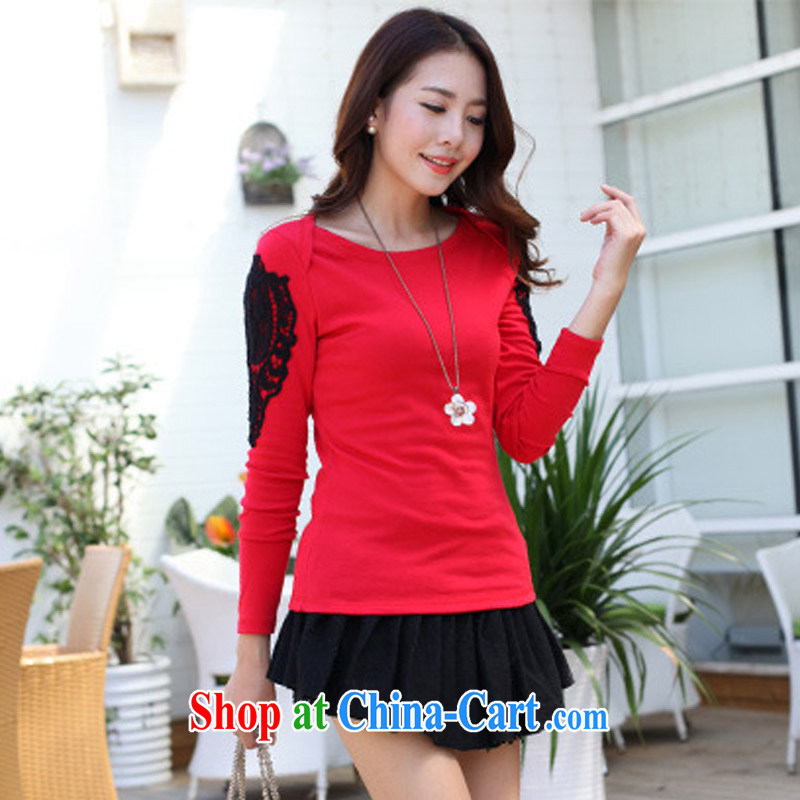 Jung-eun-large, with long-sleeved T-shirt girl, autumn and winter, new t-shirt solid fat, Video thin, Korean fashion, T-shirt Y 8088 big red 4 XL, Jung-eun, and shopping on the Internet