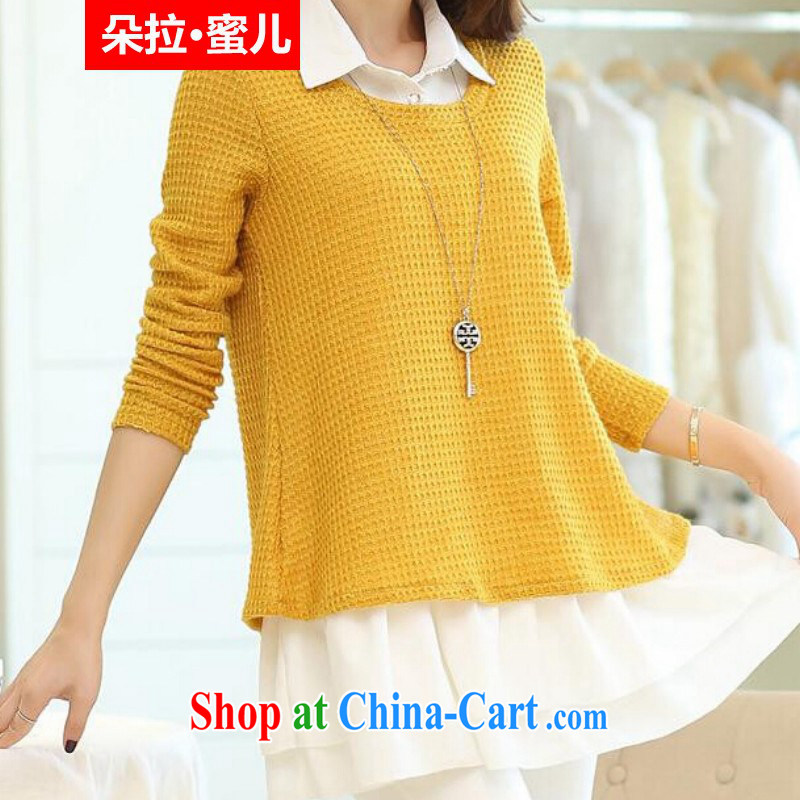 Dora, honey child 2015 spring new Korean loose the code cultivating biological empty long-sleeved sweater stitching knitted shirts female Two-piece 30801808 yellow XXXL, Dora, honey child, shopping on the Internet