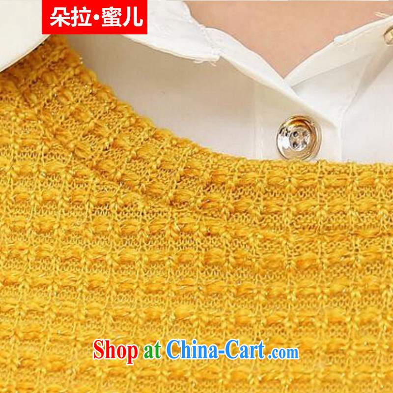 Dora, honey child 2015 spring new Korean loose the code cultivating biological empty long-sleeved sweater stitching knitted shirts female Two-piece 30801808 yellow XXXL, Dora, honey child, shopping on the Internet