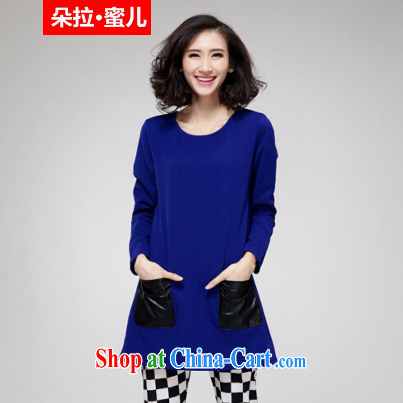Dora, honey child spring 2015 Korean version of the new, thick mm larger female loose dress long-sleeved T-shirt T-shirt 30807095 blue XXXXL, Dora, honey child, shopping on the Internet