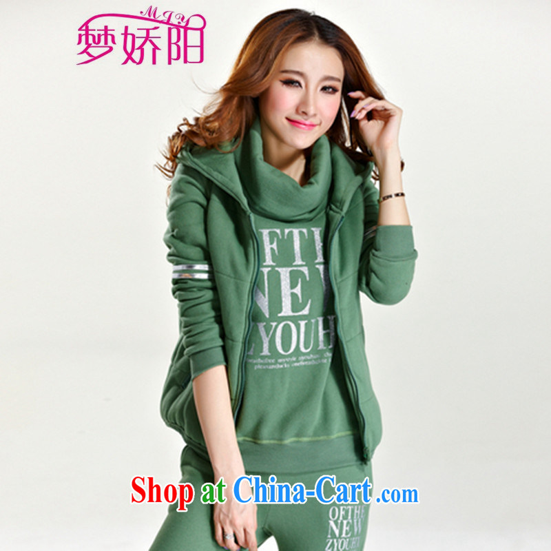 Winter new sweater girls stylish Korean cap kit and Leisure package and lint-free cloth thick stylish 3-Piece army green XXL
