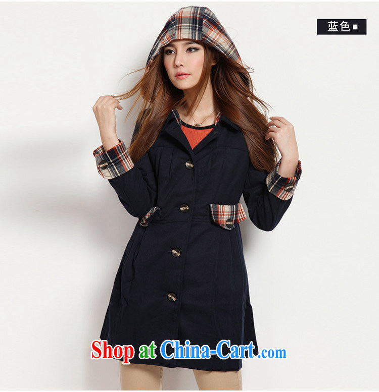 The honey and diverse large, female winter clothing thick mm Korean long-sleeved plaid stitching thick long wind jacket women 2679 blue L pictures, price, brand platters! Elections are good character, the national distribution, so why buy now enjoy more preferential! Health