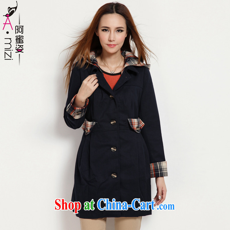 The honey and diverse large, female winter clothing thick mm Korean long-sleeved plaid stitching thick long wind jacket women 2679 blue L, honey, and that, on-line shopping