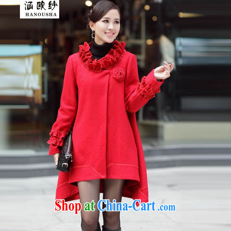 COVERED BY THE 2014 new autumn and winter is in a long, large, female black fungus edge red bridal back doors so gross jacket coat green XXL, covering the yarn (Hanousha), shopping on the Internet